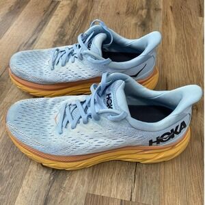 Hoka Clifton 8 Women's Running Shoes Light Blue Orange Low Top Sneakers Size 8